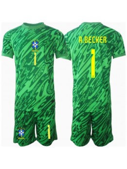 Brasilien Alisson Becker #1 Målvakt Replika Hemmakläder Barn Copa America 2024 Kortärmad (+ byxor)